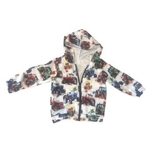 Kids Colorful Tractor Print Zip Up Hoodie Long Sleeve Top 3T